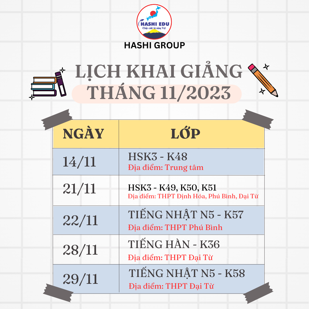 LỊCH KHAI GIẢNG CÁC LỚP NGOẠI NGỮ T11/2023