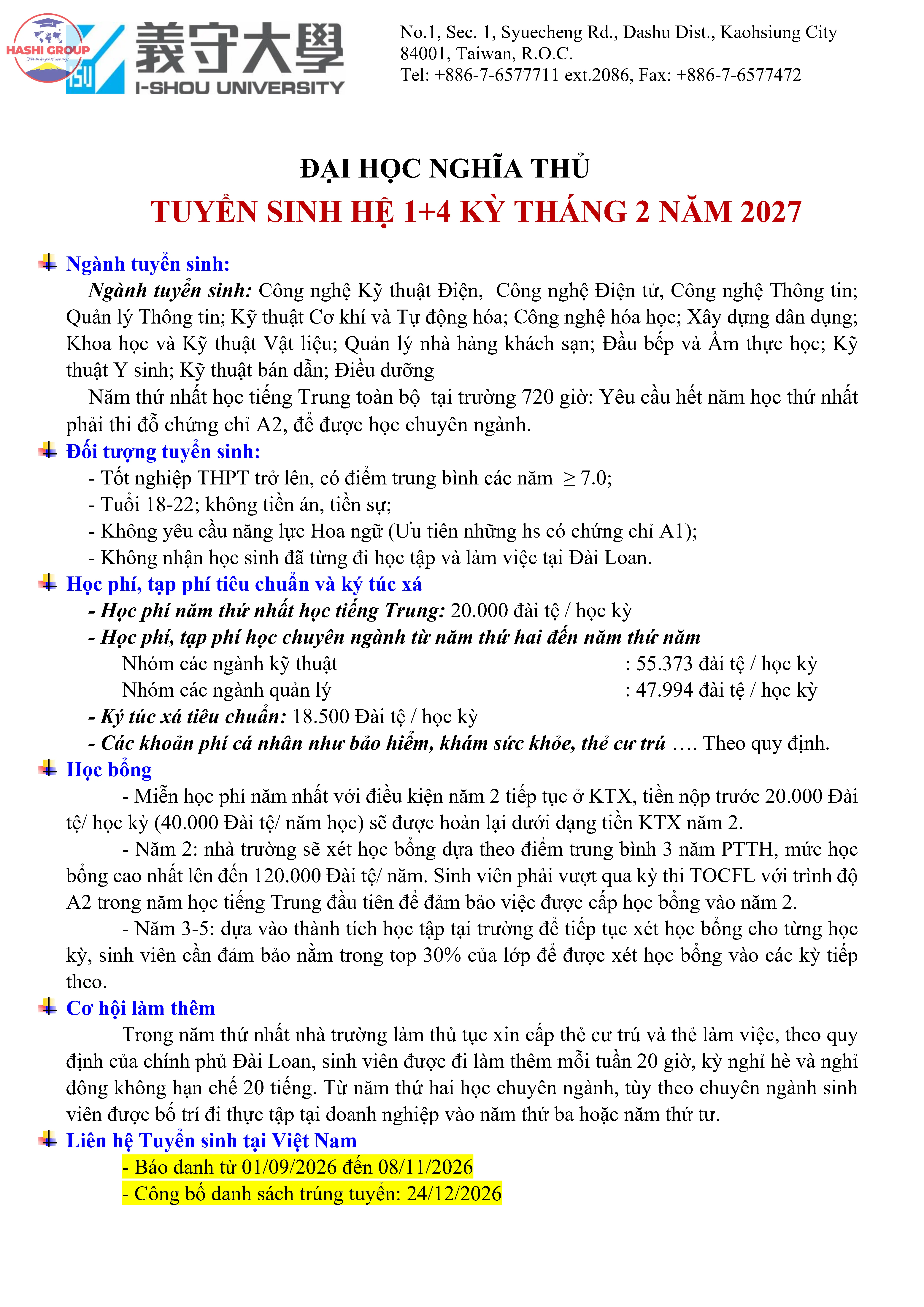 Đại học Nghĩa Thủ hệ 1 + 4  Ky tháng 2-2027