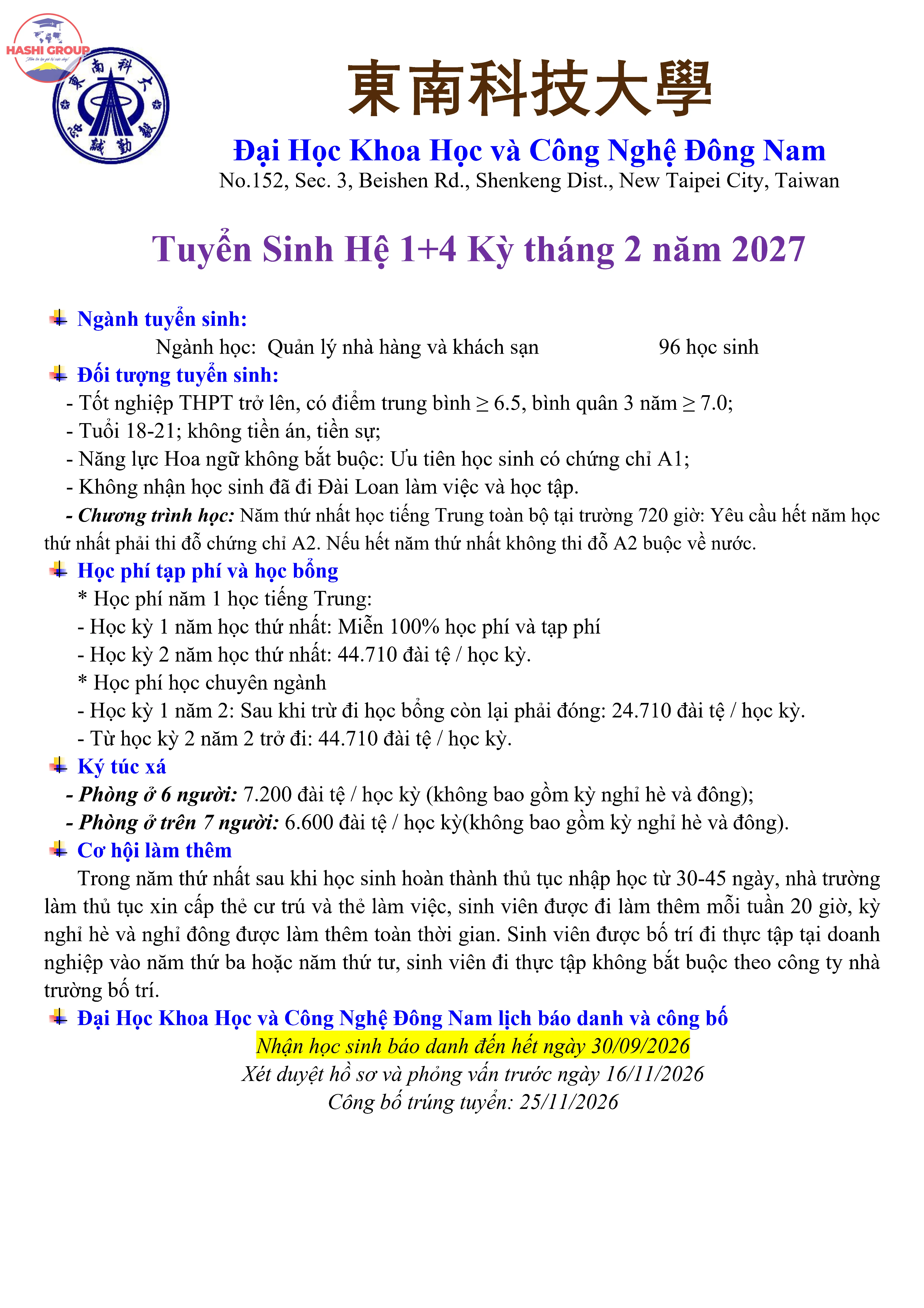 Đại hoc Đông Nam 1+4 Kỳ tháng 2.2027